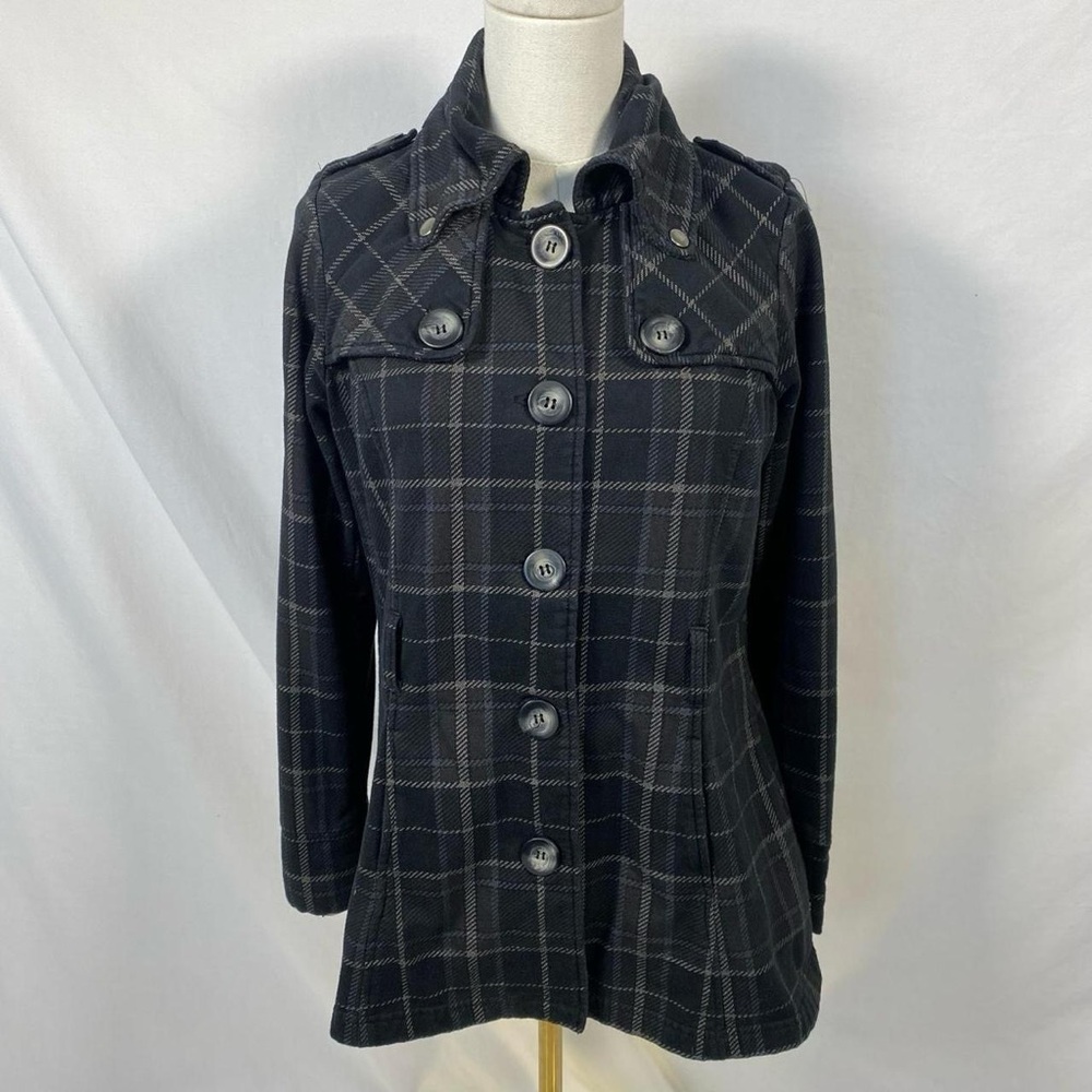 Self Esteem black plaid‎ button up jacket pea coat size small grunge y2k preppy